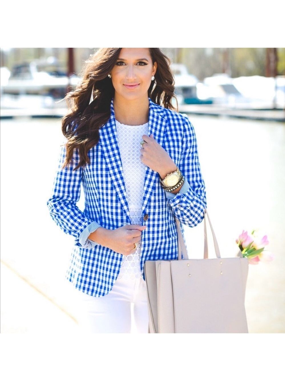 J. Crew Linen Gingham Blazer Blue White Check Petite 8P Preppy Chic! New w/o tag